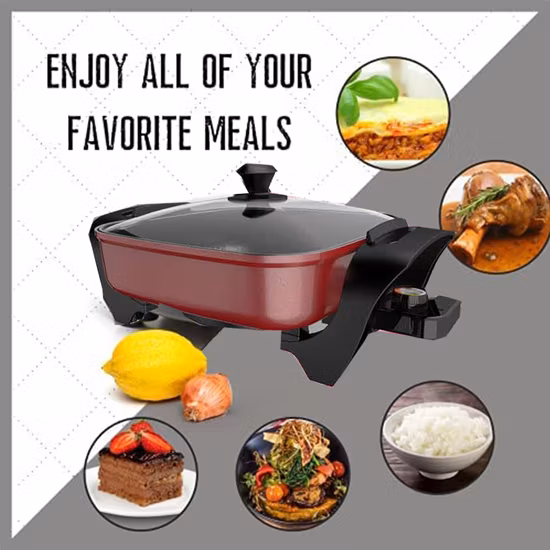 1400 ワット電気 4L スチーム中華鍋炒めパンテフロン加工フライパン蓋と調節可能な温度制御付き